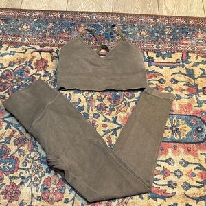 JoyLab Olive Green Seamless Ribbed Sports Bra and Leggings Set